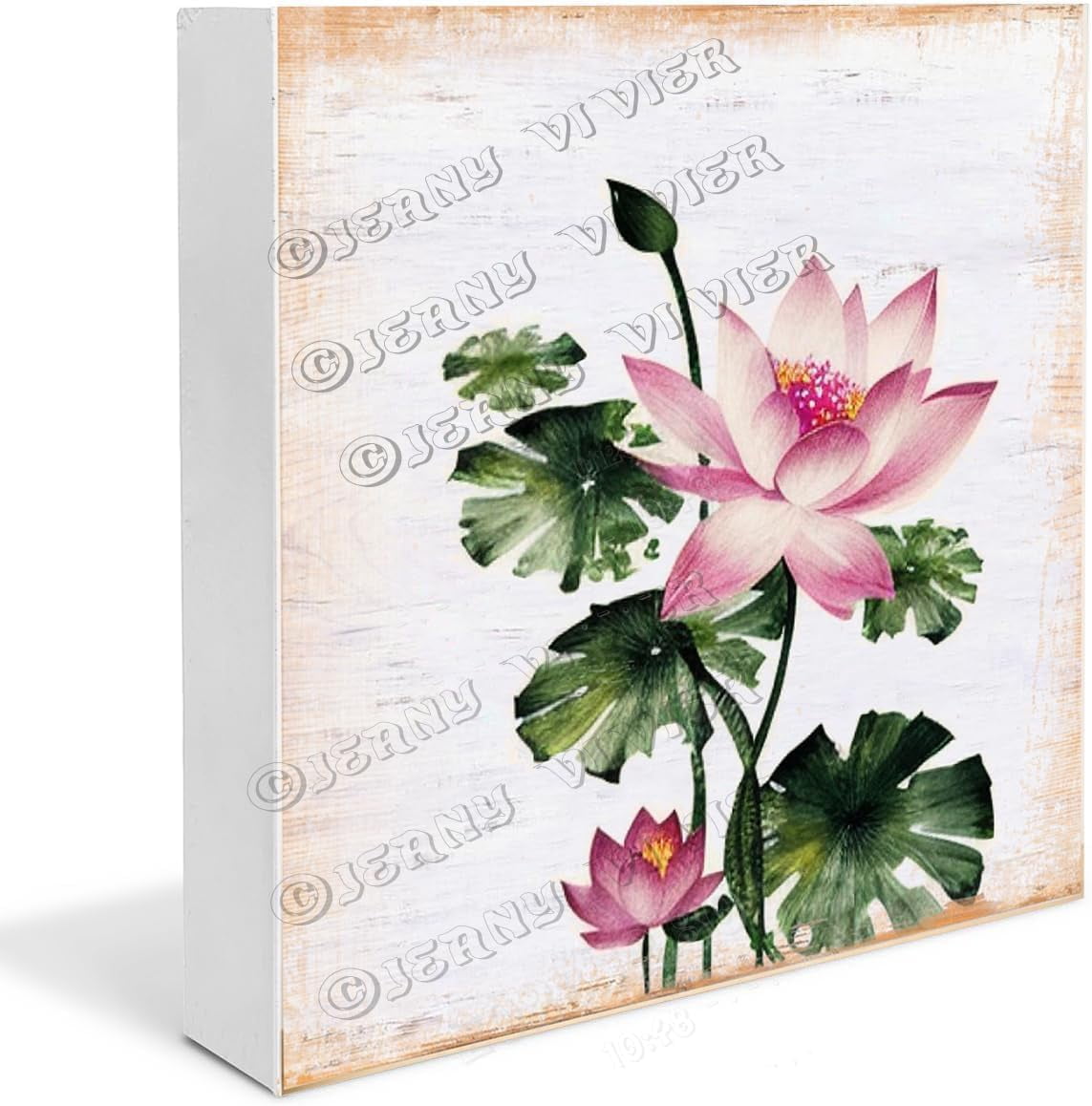 French Country Lotus Wooden Box Sign Lotus Decor Lotus Themed Square ...