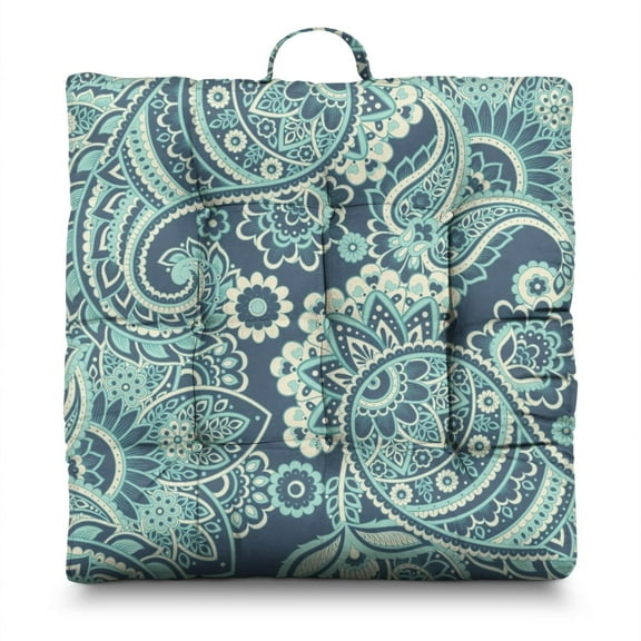 French Country Meditation Pillow&nbsp;– 22x22 Inch Square Floor Cushion, Elegant Paisley Floral Print, Soft Support for Yoga, Lounge & Fireplace Seating (Aesthetic)