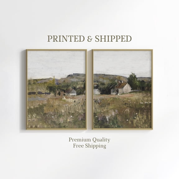 French Country Neutral Landscape Vintage Mailed Wall Art Set 2 Unframed Paper Print 8x12