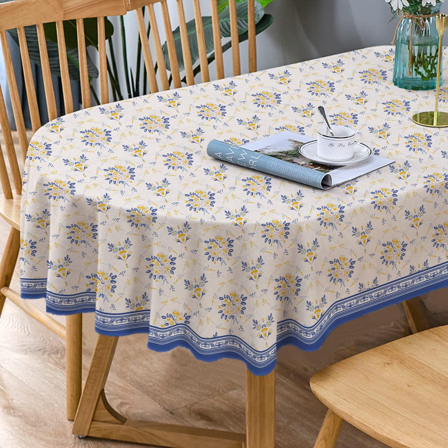 French Country Oval Tablecloth, Floral Oval Tablecloth, Indoor/Outdoor ...