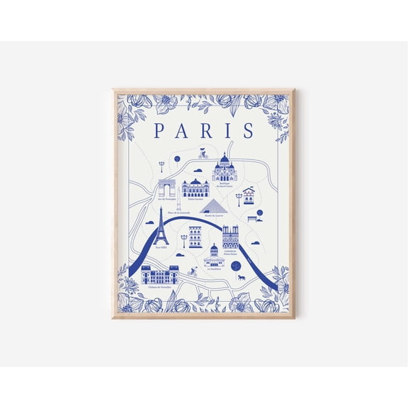 French Country Paris Map Wall Art Print, Unframed Paper Poster 8x10in