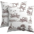 thumbnail image 1 of French Country Pillow Covers 16x16 Inch Set of 2 Burgundy Red and White Printed Vintage Toile Cottage Decorative Throw Pillows Rustic Farmhouse Pillow Cases Cotton Linen Cushion Covers for Couch Decor, 1 of 6