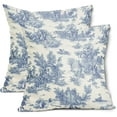 thumbnail image 1 of French Country Pillow Covers Set of 2 16x16 Inch Vintage Toile Blue Cotton Linen Polyester Decorative Throw Pillow Case Cushion Cover for Bedroom Sofa Living Room Couch Chair Office, 1 of 6