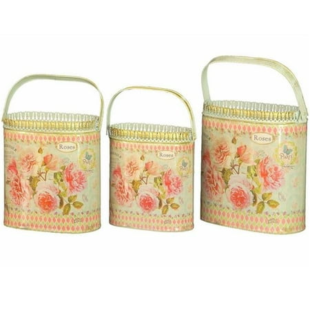 French Country Planters Vintage Metal Decorative Containers & Flower Pots - Set of 3