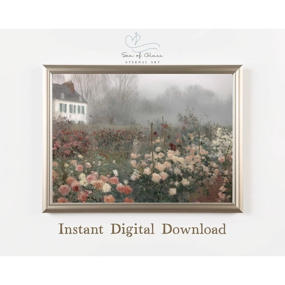 French Country Rose Garden Poster Vintage Parisian Cottagecore Wall Art Poster, Shabby Chic Cottage Home, Unframed Poster Size 8x12 F03.1.18l1236