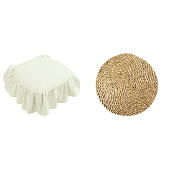French Country Seat Cushion with Ties - Non- Cotton Ruffled Chair Pad for Wooden Dining Chairs, Kitchen & Office - Soft Cotton Filled Cushion with Decorative Skirt Design(Include 1 Placematï¼
