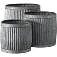 thumbnail image 1 of French Country Style Belly Bucket Planters, Set of 3, Galvanized Metal , Corrugated Cache Pots, Rustic Wash Basin, From Over 1 Ft Diameter (17 - 12 Inches), 1 of 7