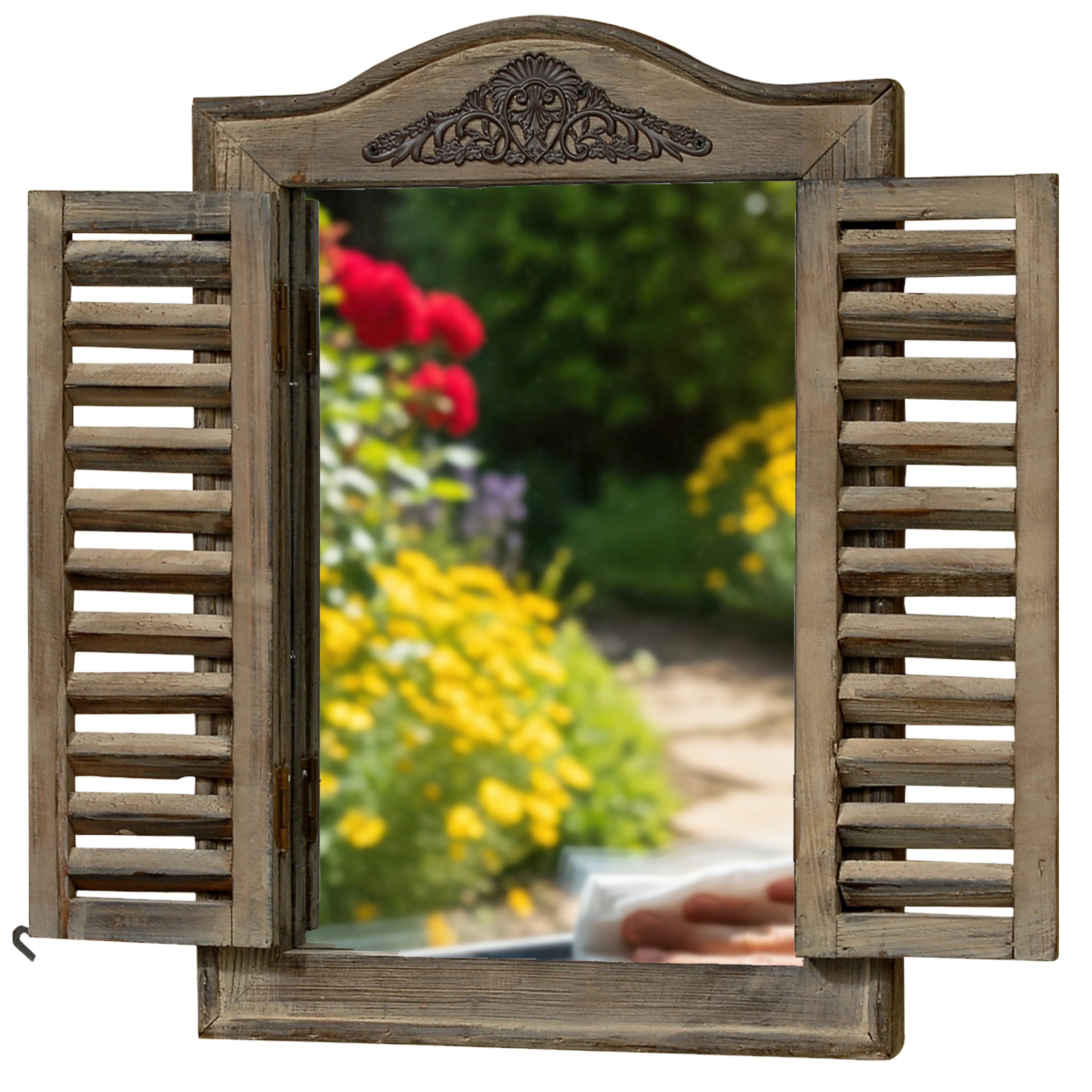 Window Mirror Rustic Small French Country Style Rustic Window Mirror with Shutters, Sustainable ...