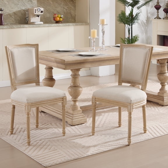 VTNG French Country T-Back Dining Chairs Set of 2 with Upholstered or Rattan Back, Beige