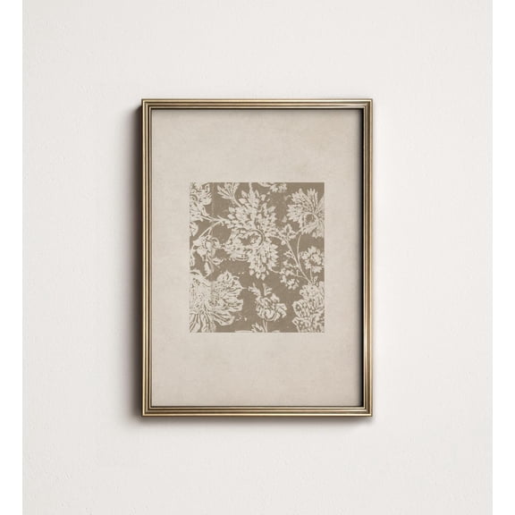 French Country Taupe Toile Botanical Unframed Paper Print