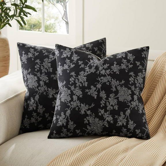 French Country Throw Pillow Covers Set of 2, 18x18 Inch Blue Farmhouse Decorative Cushion Covers for Sofa Bed Living Room Home Decor