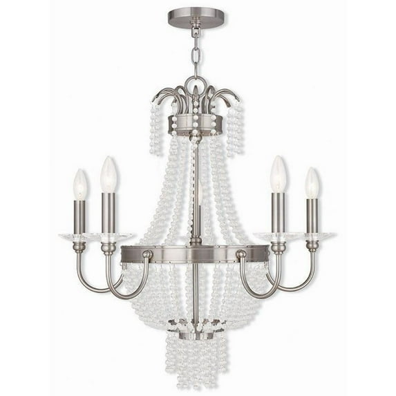 French Country Traditional Five Light Chandelier-Brushed Nickel Finish Bailey Street Home 218-Bel-1875465