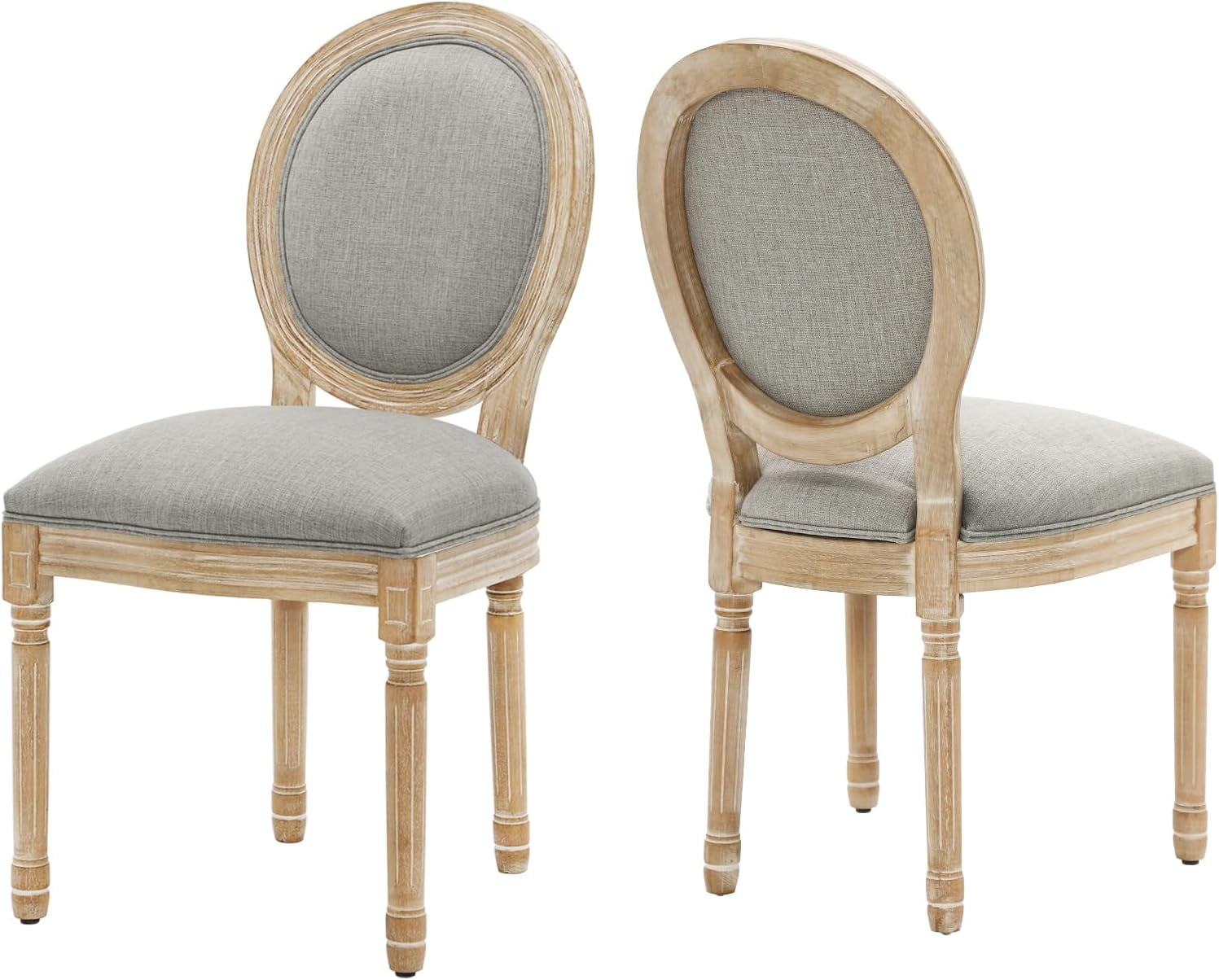 Light Gray Upholstered Wood Oval Back Side Chairs, Set of 2