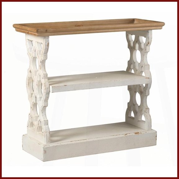 French Country White & Natural Wood Coffee Table with 3-Tier Storage, Space-Saving for Living Room/Office