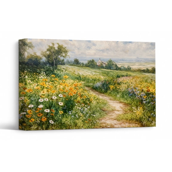 French Country Wildflower Canvas Wall Art, Cottage Floral Landscape Wall Decor, French Country Theme Print Painting Pictures, Home Artwork Decor for Living Room 30"*20"