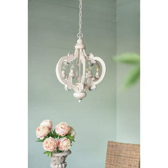 French Country Wood Chandelier, 6-Light Farmhouse Pendant Light Fixture with Adjustable Chain for Kitchen Foyer Hallway Entryway, Bulb Not Included