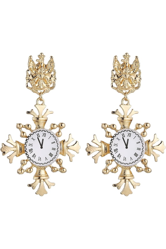 French Court Baroque Style Dangle Earrings Retro Long Crystal Irregular Clock Stud Earrings for Women