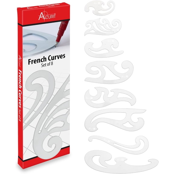 French Curve Set of 8  Clear Plastic Drawing Templates for Sewing, Pattern Making, Drafting, Fashion Design, Architecture, Graphic Illustration  Smudge-Free Inking Edges