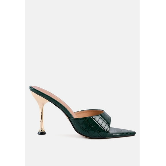 French Cut Croc Texture Patent Faux Leather Sandals