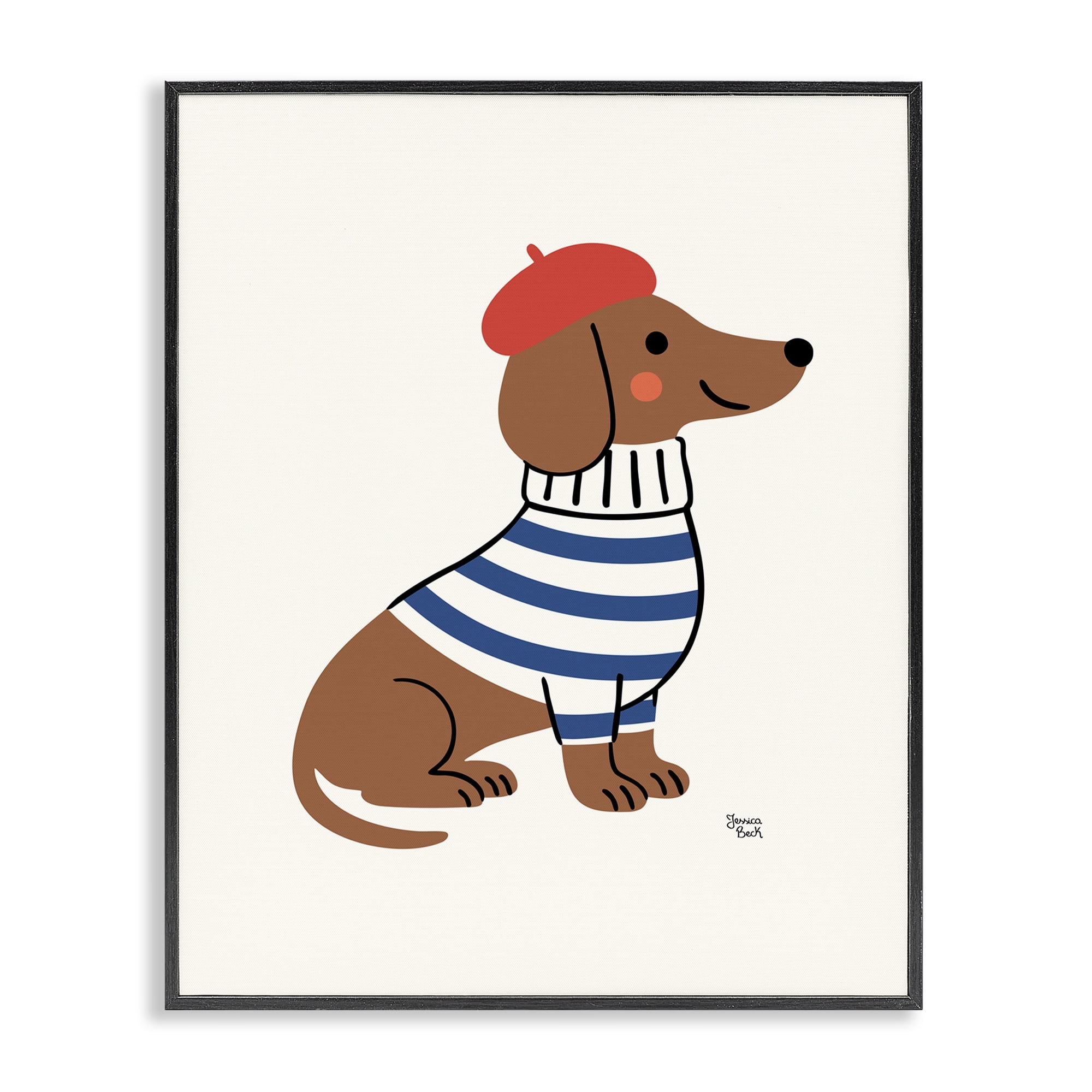French Dachshund in Beret Black Framed Giclee Art, design by Jessica Beck