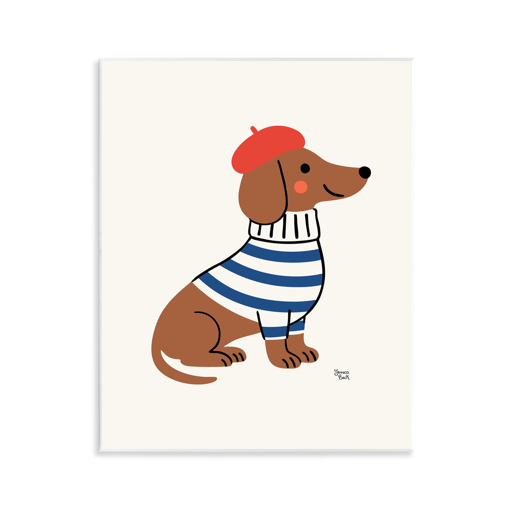 French Dachshund in Beret Wall Plaque Art, design by Jessica Beck