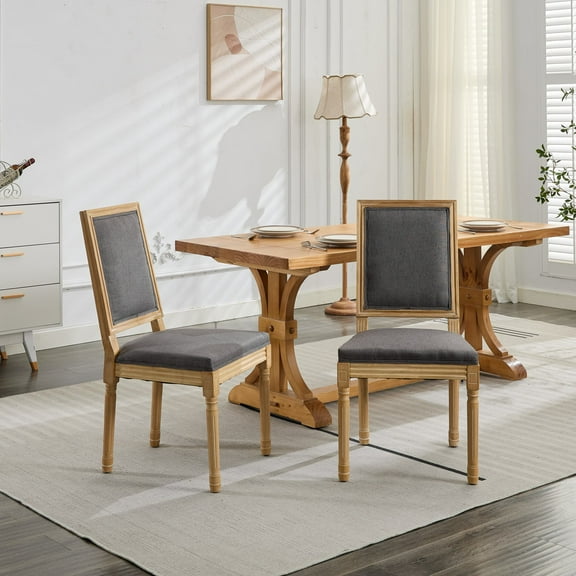 French Decor Chairs Set of 2, Louis Dining Chairs with Square Backrest and Exquisitely Carved Solid Wood Frame for Living Room, Kitchen, Restaurant,Gray