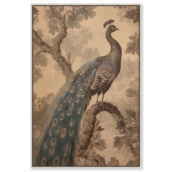 French Decor Peacock Canvas Retro Japanese Art Prints by Art Remedy, Silver Frame, 16" x 24"