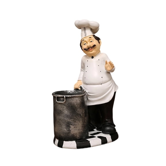 French Decorative Chef Figurine - Resin Home Decoration with Cutlery Bucket for Gourmet Kitchen Decorations & Collectible Housewarming Gifts