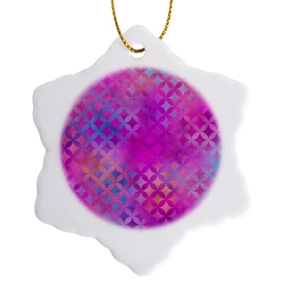 3drose, French Diamond Shapes, Circles, Pattern, Pink, Aqua, Orange, Gradient, Pretty, 3 inch Snowflake Porcelain Ornament