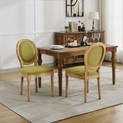 French Dining Chairs Set of 2, Dining Chair with Round Back, Solid Wood Frame, Antique Painting, Linen Fabric, Dining Chair with Nailhead Trim, Wood Legs for Kitchen, Bedroom