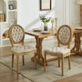 thumbnail image 1 of French Dining Chairs Set of 2, Dining Chair with Round Back, Solid Wood Frame, Hand-Pulled Buckle Decoration Velvet Artificial Leather Dining Chair with Nailhead Trim, Wood Legs for Kitchen, Bedroom, 1 of 9
