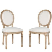 French Dining Chairs Set of 2 Beige Natural Fabric Round Back with Solid Wood Legs and Frame for Bedroom Dining Room Kitchen