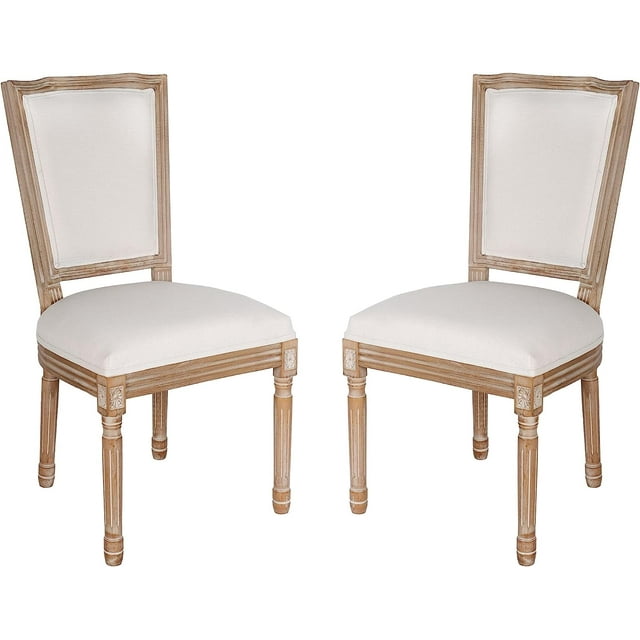 French Dining Chairs Set of 2 Beige Natural Fabric Square Back with