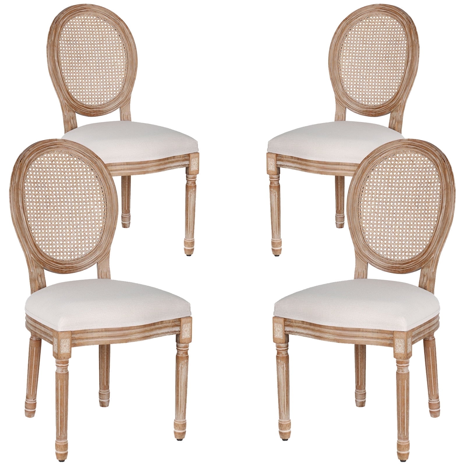 Beige Upholstered Velvet Dining Chairs with Wood Frame, Set of 4