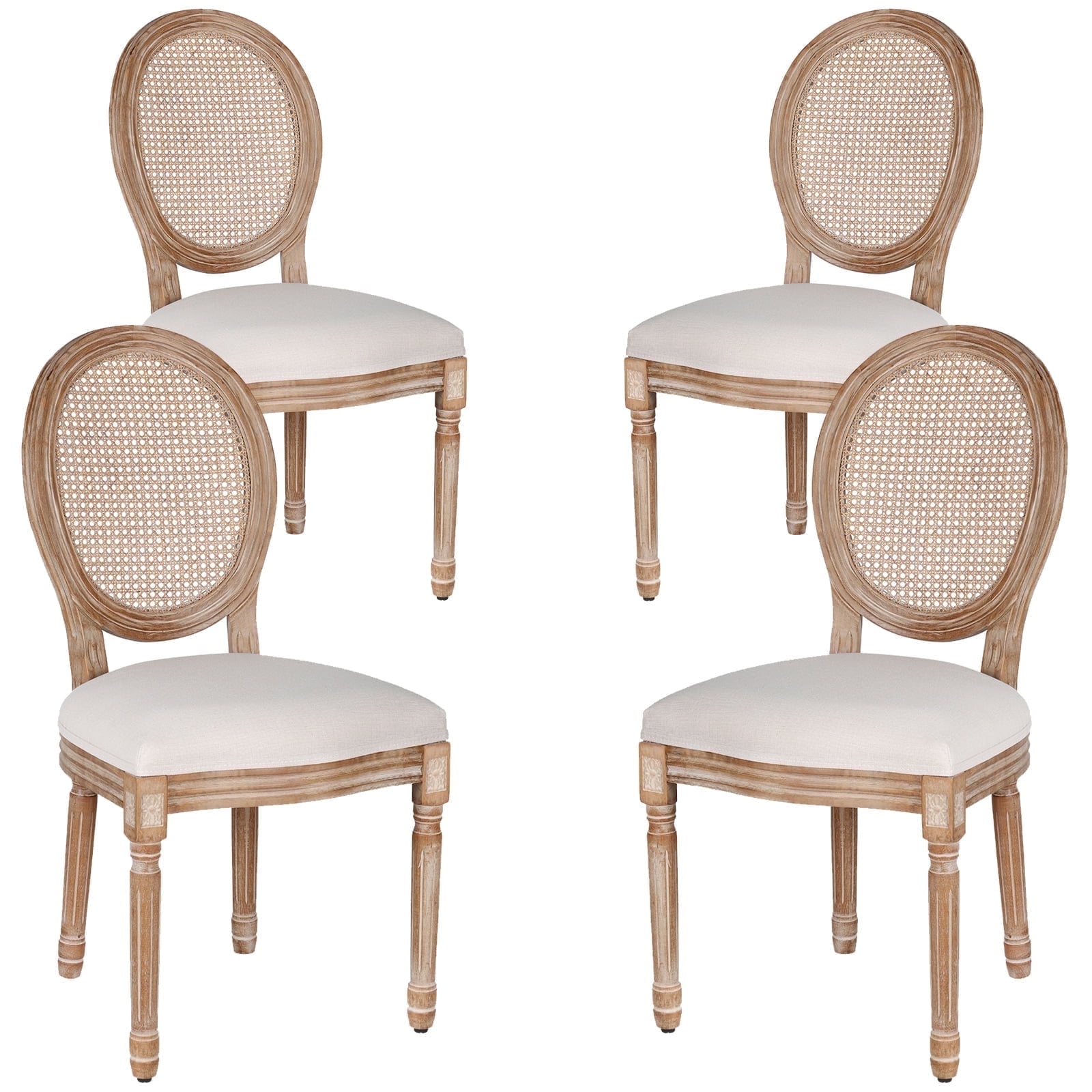 Beige Upholstered Velvet Dining Chairs with Wood Frame, Set of 4