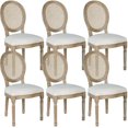 French Dining Chairs Set of 6 Beige Natural Fabric Round Back with 