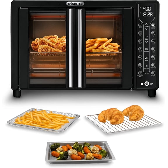 French Door Air Fryer 25 Qt Large Capacity Convection Oven, Fryforce 360, Digital Display with 17 Cooking Presets, Bake, Toast, Roast, Dehydrate, Fits 12 Pizza