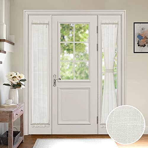 French Door Curtain Set of 2 with Bonus Tiebacks Casual Window Covering Sheer Drapes Ivory for Balcony 25 Inches Wide by 72 Inches Long