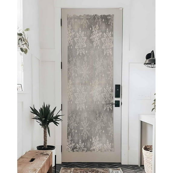 French Door Curtain Sheer 72 In Long, Pink Snowflake Christmas Adjustable Door Curtain for Privacy With Tieback, Vintage Snowflake Xmas Rod Pocket Light Filtering Door Window Curtains 54" x 72"
