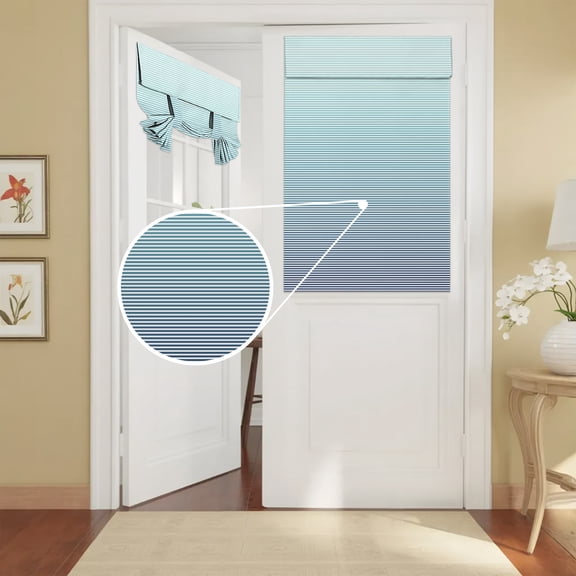 French Door Curtain Teal Blue Horizontal Lines Front Door Curtain Thermal Insulated Shades Privacy Tie Up Window Curtains for Glass Parallel Pinstripes Curtains for Entry Back Kitchen 26x42 Inch