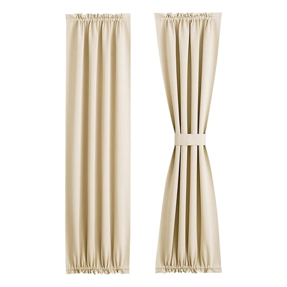 French Door Curtains – Rod Pocket Thermal Blackout Curtain for Doors or Glass Window, Kitchen and Patio Doors for Privacy, 25 X 72 Inches Long, 1 Curtain Panel,Beige(Curtain buckle Not Include)
