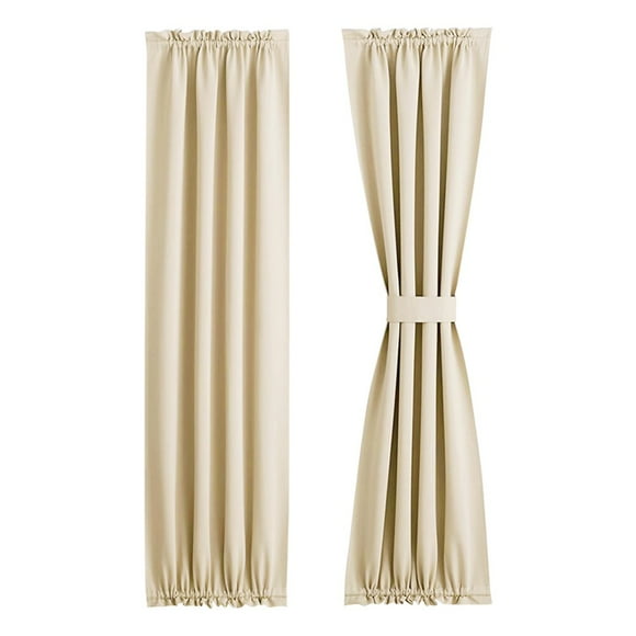 French Door Curtains – Rod Pocket Thermal Blackout Curtain for Doors with Glass Window, Kitchen and Patio Doors for Privacy, 25 X 40 Inches Long, 1 Curtain Panel with Tieback, Beige