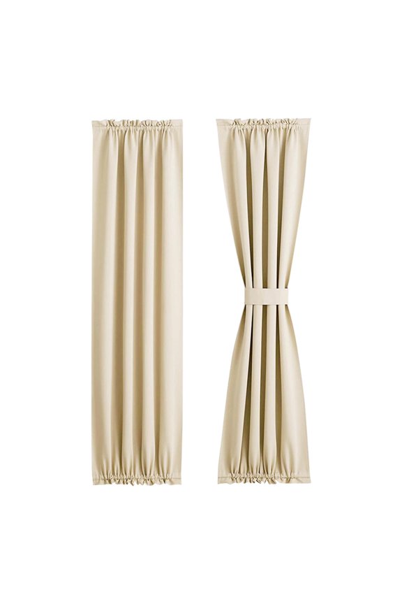 French Door Curtains – Rod Pocket Thermal Blackout Curtain for Doors or Glass Window, Kitchen and Patio Doors for Privacy, 25 X 72 Inches Long, 1 Curtain Panel,Beige(Curtain buckle Not Include)