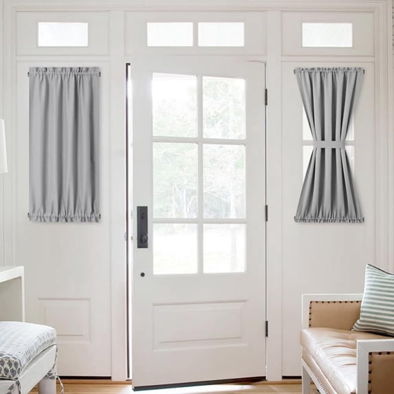 French Door Curtains for Small Window, Rod Pocket Short Front Sidelight Curtain, 2 Panel (White, W 52 inch x L 72 inch)