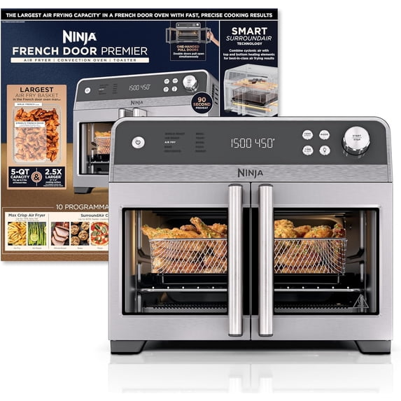| French Door Premier Air Fryer, Convection Oven, Toaster 5-qt Fry Basket, Sheet Pan, Wire Rack, Broil Rack PFAS-free Cooking Surface, Dishwasher-safe Accessories FO101 (NEW)