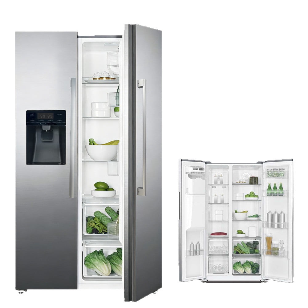 French Door Refrigerator with Glass Panel, Frost Free Inverter, Water Dispenser Built-in, Large Capacity Side by Side, Fingerprint Resistant, Ice and Water Dispenser