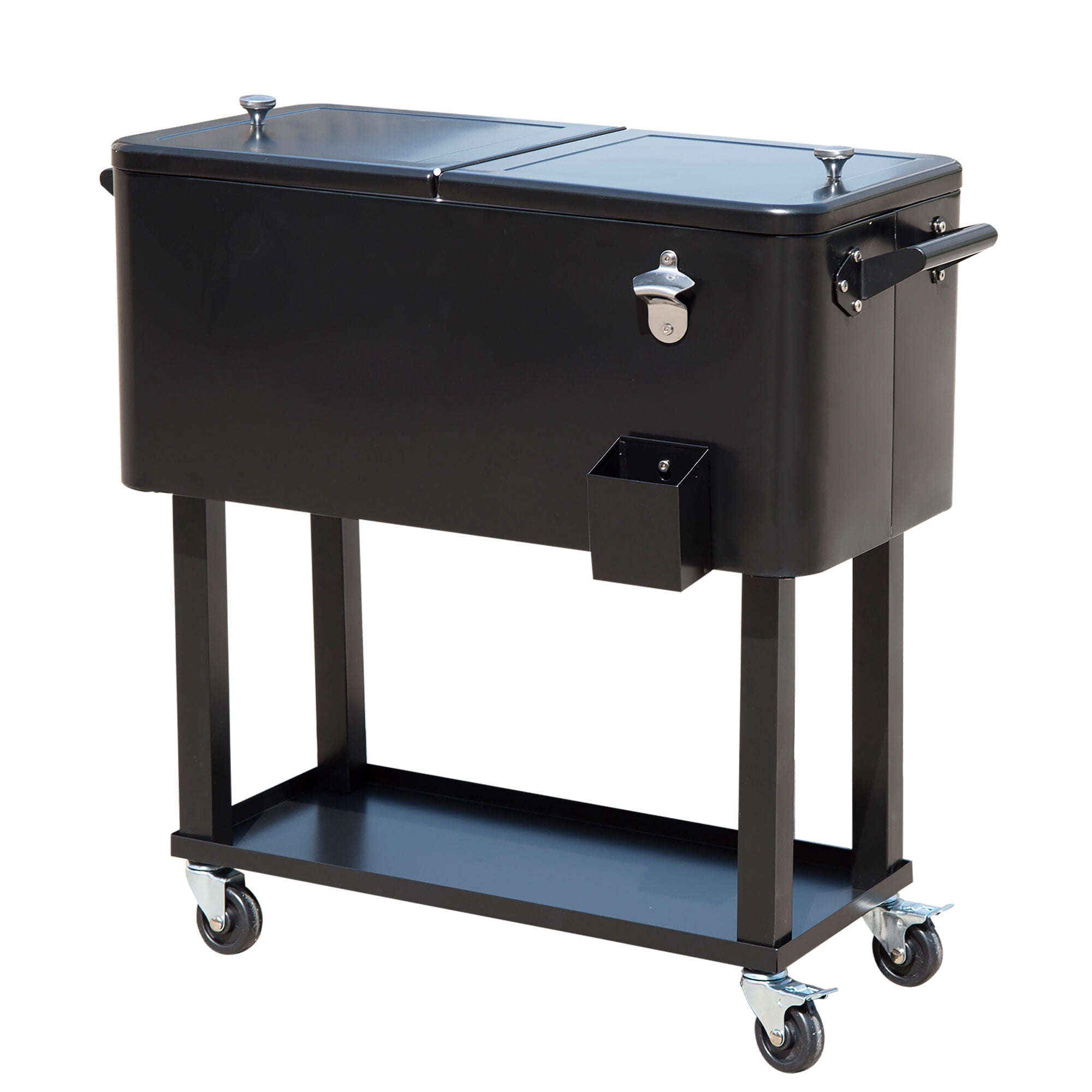 French Door Refrigerators For Kitchen, 80 QT Rolling Cooling Bins Ice Chest on Wheels Outdoor Stand Up Drink Cooler Cart for Party, Black, Black Kitchen Refrigerators