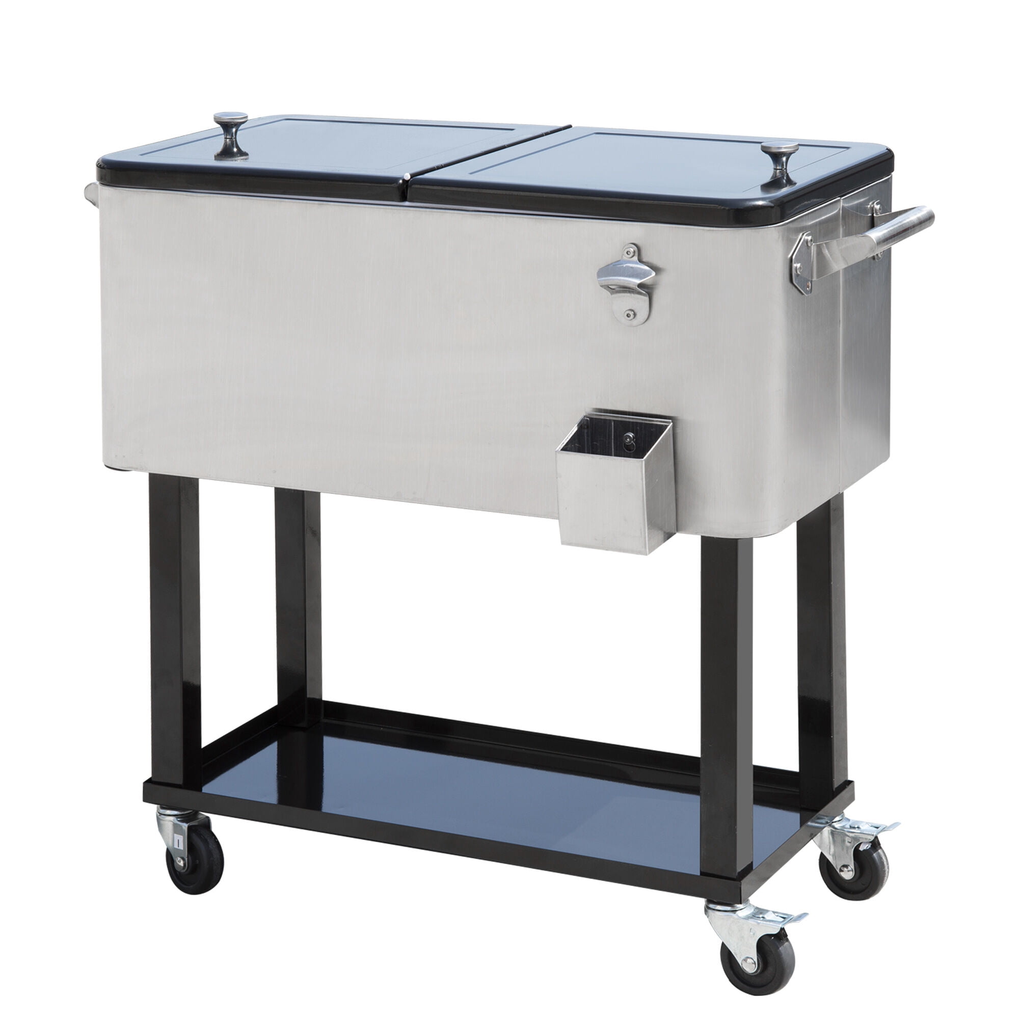 French Door Refrigerators For Kitchen, 80 QT Rolling Cooling Bins Ice Chest on Wheels Outdoor Stand Up Drink Cooler Cart for Party, Silver, Silver Kitchen Refrigerators