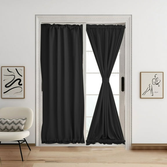 French Door Window Curtains Rod-Pocket Sliding Door Panels, Polyester Material, Blackout Effect, Light Blocking, Elegant Design, Modern Living Room, Bedroom, Kitchen, Bathroom Decor, Sheer TOPLIU