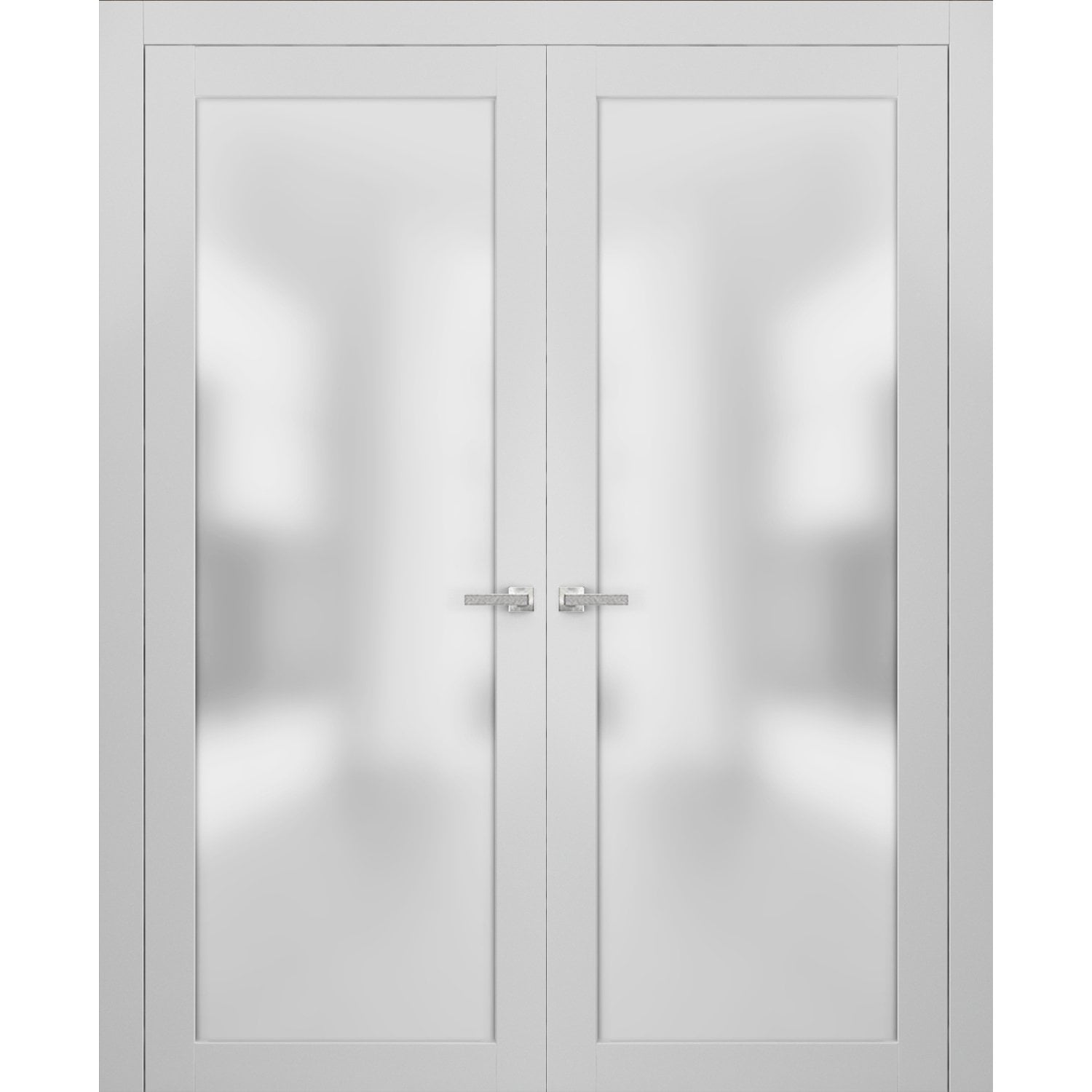 Solid Pine French Double Doors with Frosted Glass Panels, 64 x 96 inches